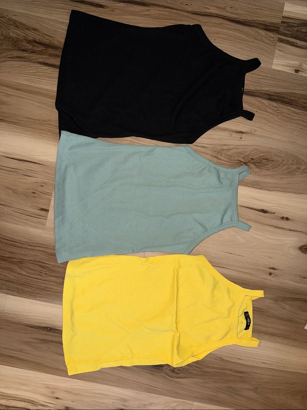 Shein 3 pack Ribbed Tank Tops - Black, Mint, Yellow